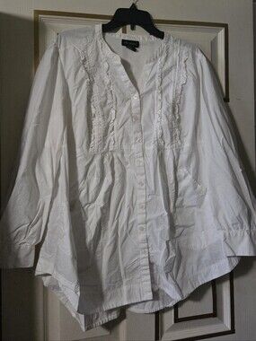 Lane Bryant White Ruffle-Trim Button Down Blouse